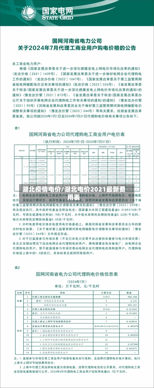 湖北疫情电价/湖北电价2021最新费用表