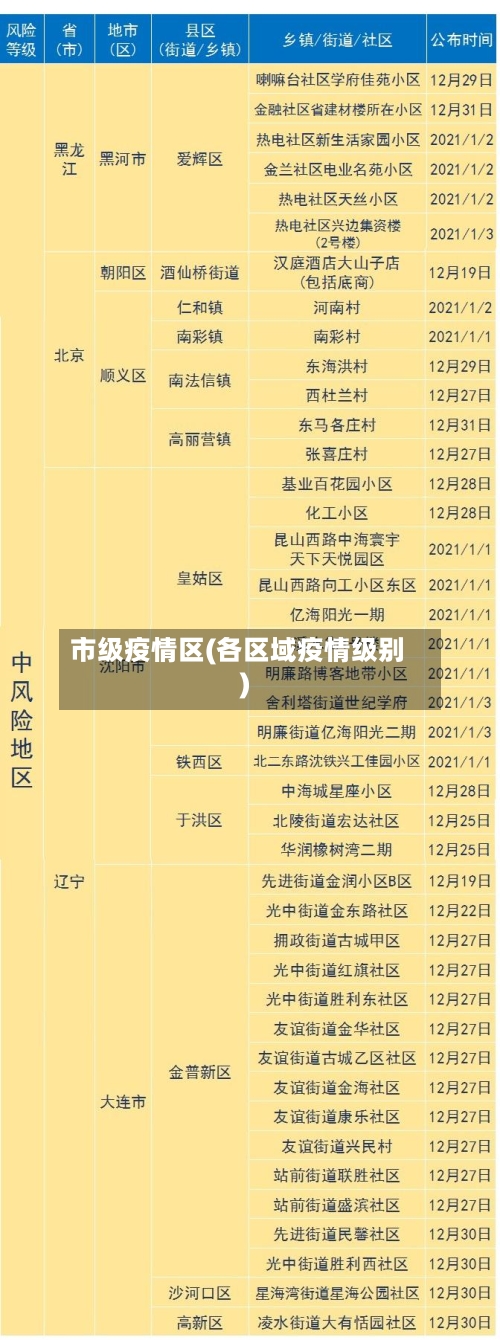 市级疫情区(各区域疫情级别)
