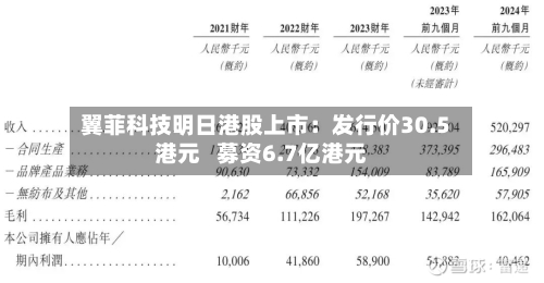 翼菲科技明日港股上市：发行价30.5港元   募资6.7亿港元