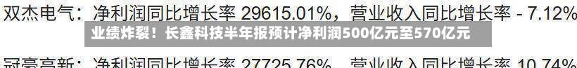 业绩炸裂！长鑫科技半年报预计净利润500亿元至570亿元