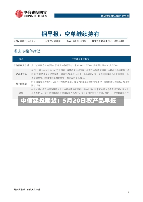 中信建投期货：5月20日农产品早报