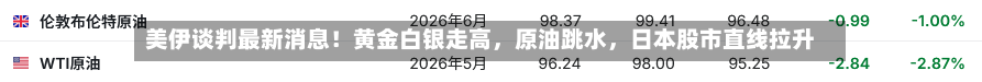美伊谈判最新消息！黄金白银走高，原油跳水，日本股市直线拉升