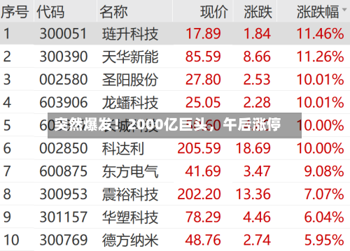 突然爆发！2000亿巨头，午后涨停