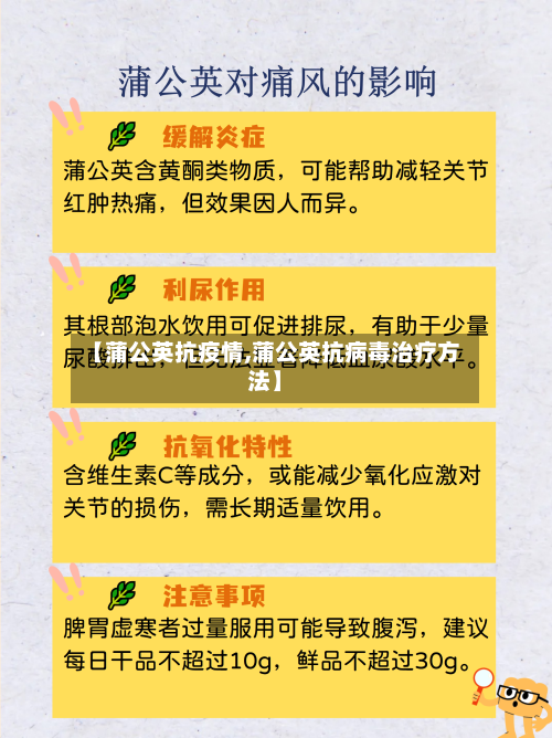 【蒲公英抗疫情,蒲公英抗病毒治疗方法】