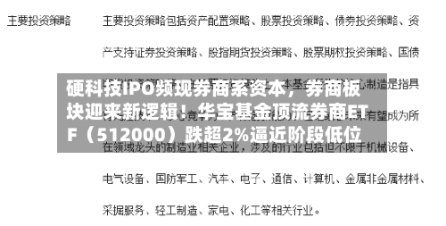 硬科技IPO频现券商系资本，券商板块迎来新逻辑！华宝基金顶流券商ETF（512000）跌超2%逼近阶段低位