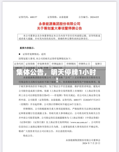 集体公告，明天停牌1小时！