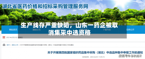 生产线存严重缺陷，山东一药企被取消集采中选资格
