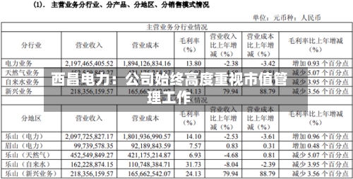 西昌电力：公司始终高度重视市值管理工作