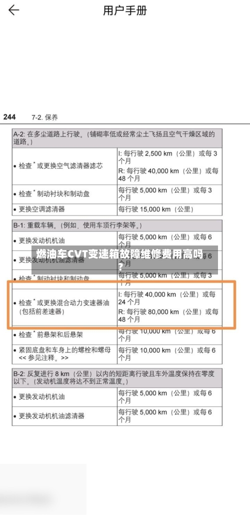 燃油车CVT变速箱故障维修费用高吗？