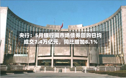 央行：5月银行间市场债券回购日均成交7.4万亿元，同比增加8.1%