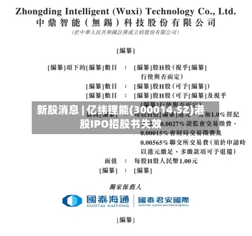 新股消息 | 亿纬锂能(300014.SZ)港股IPO招股书失效