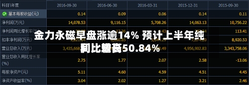 金力永磁早盘涨逾14% 预计上半年纯利比较高同比增长50.84%-第1张图片