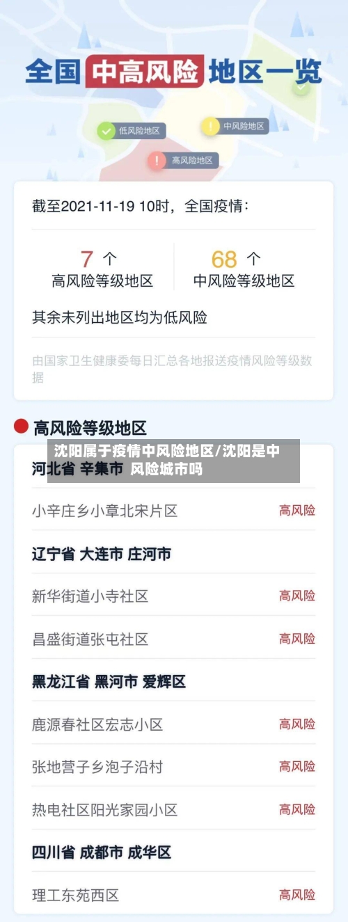 沈阳属于疫情中风险地区/沈阳是中风险城市吗