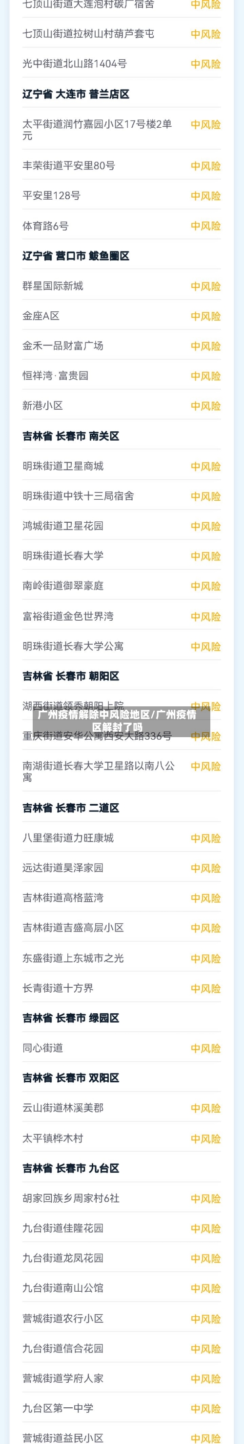 广州疫情解除中风险地区/广州疫情区解封了吗