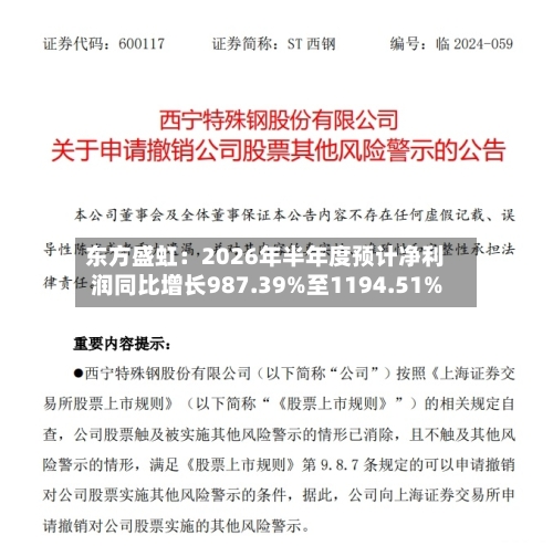 东方盛虹:2026年半年度预计净利润同比增长987.39%至1194.51%