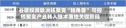 谷歌投资欧洲核聚变“独角兽” 可控核聚变产业转入技术落地关键阶段