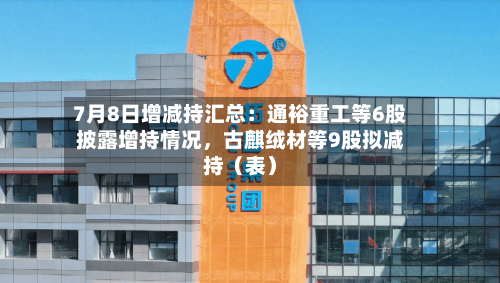 7月8日增减持汇总：通裕重工等6股披露增持情况，古麒绒材等9股拟减持（表）