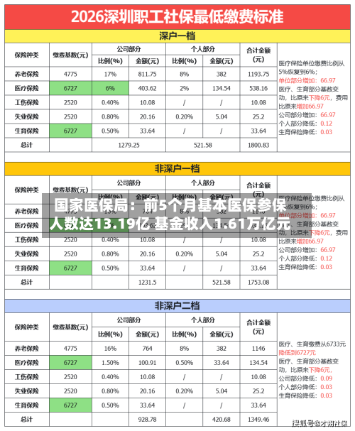 国家医保局：前5个月基本医保参保人数达13.19亿 基金收入1.61万亿元