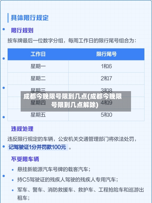 成都今晚限号限到几点(成都今晚限号限到几点解除)