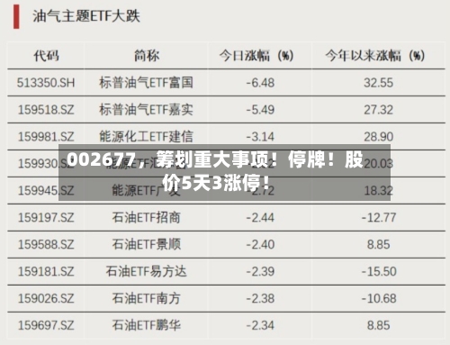 002677，筹划重大事项！停牌！股价5天3涨停！