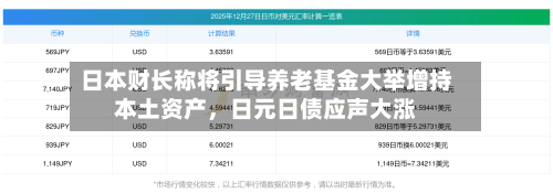 日本财长称将引导养老基金大举增持本土资产，日元日债应声大涨