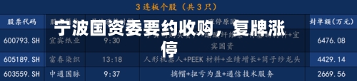 宁波国资委要约收购，复牌涨停