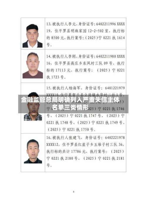 金融监管总局明确列入严重失信主体名单三类情形