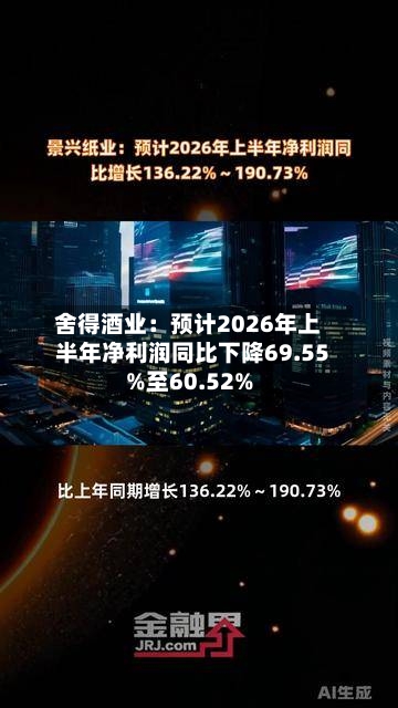 舍得酒业：预计2026年上半年净利润同比下降69.55%至60.52%
