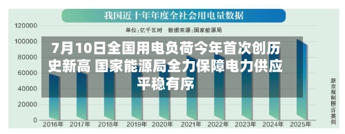 7月10日全国用电负荷今年首次创历史新高 国家能源局全力保障电力供应平稳有序