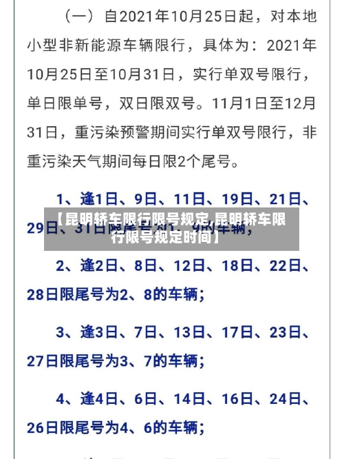 【昆明轿车限行限号规定,昆明轿车限行限号规定时间】