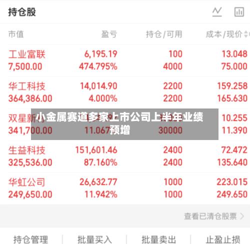 小金属赛道多家上市公司上半年业绩预增