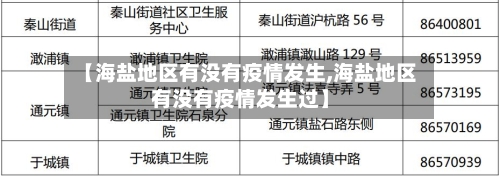 【海盐地区有没有疫情发生,海盐地区有没有疫情发生过】