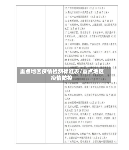 重点地区疫情检测标准表/重点地区疫情防控