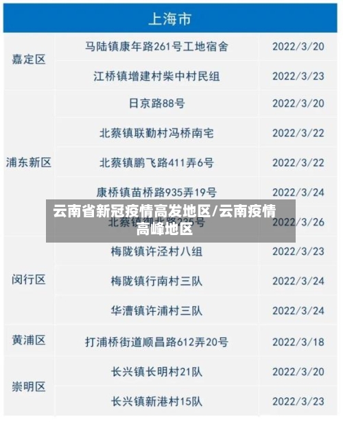 云南省新冠疫情高发地区/云南疫情高峰地区