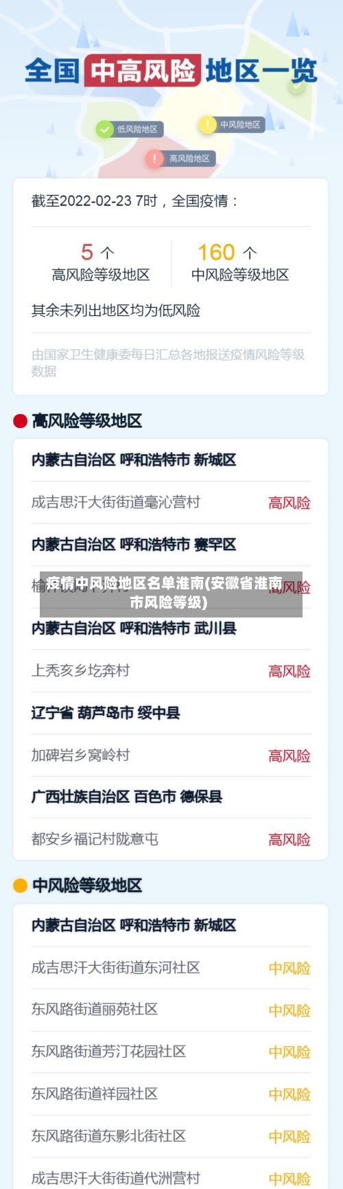疫情中风险地区名单淮南(安徽省淮南市风险等级)