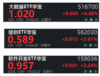 软件开发ETF迎低位补涨行情？大数据ETF华宝（516700）猛拉5%	，信创ETF华宝上探4%，携手冲击3连阳！